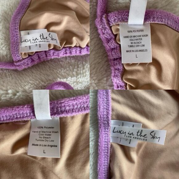 Lucy in the Sky | Lilac lavender terry bikini set daisy flower details | Size L - Picture 4 of 4